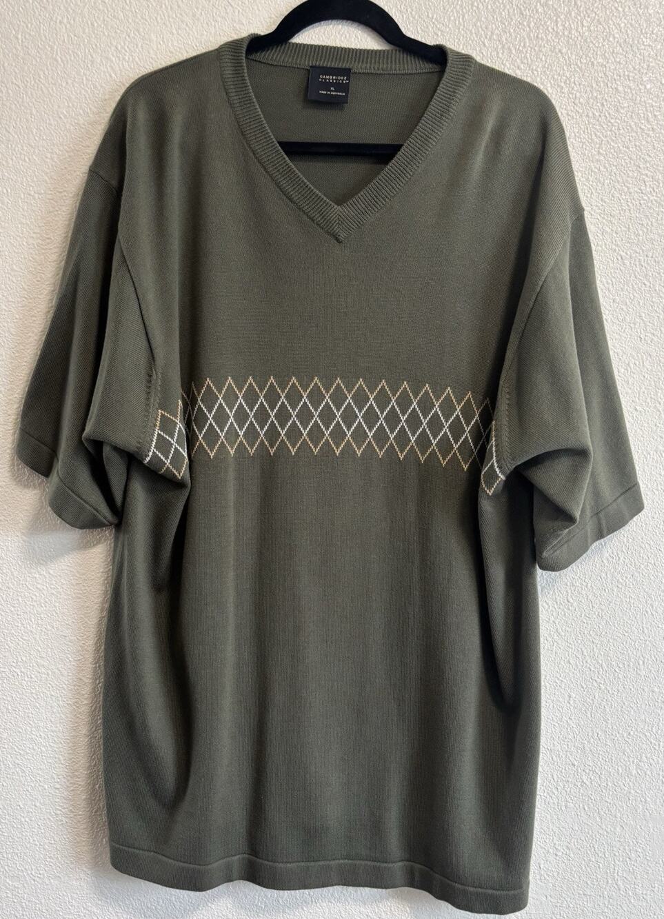 Men's Short Sleeve Sweater Pullover V-Neck Grandpa VTG Preppy Old Money Size XL